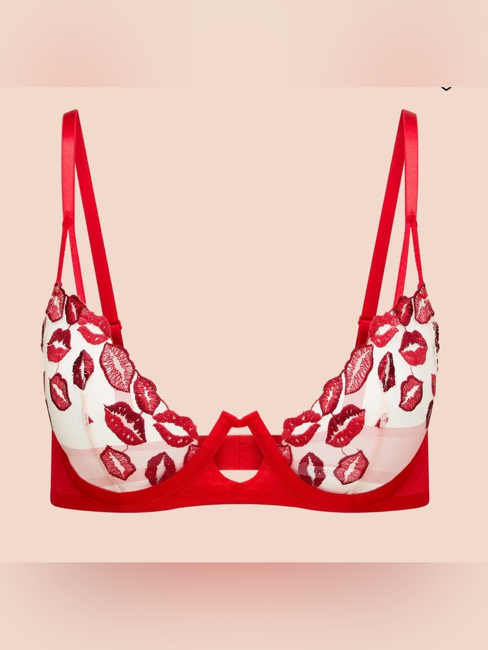 NWT 🔖Adore me Red Lip-Print Sheer Balconette Bra 💋